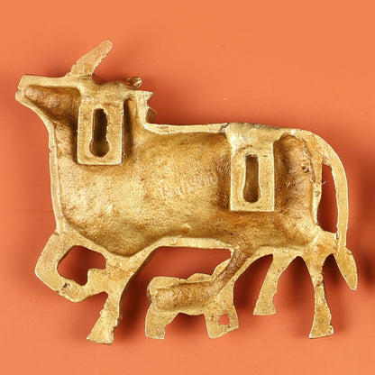 Pure Brass Pichwai Cow and Calf Wall Hanging - 5"x5.5" | Elegant Decor