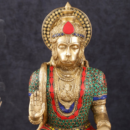 Intricately Carved Brass Lord Hanuman Idol - 11" Height, Spiritual Blessing