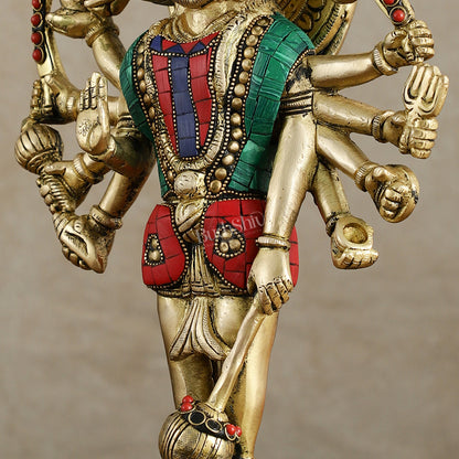 Brass Standing Panchmukhi Hanuman Idol 12 inch with stonework