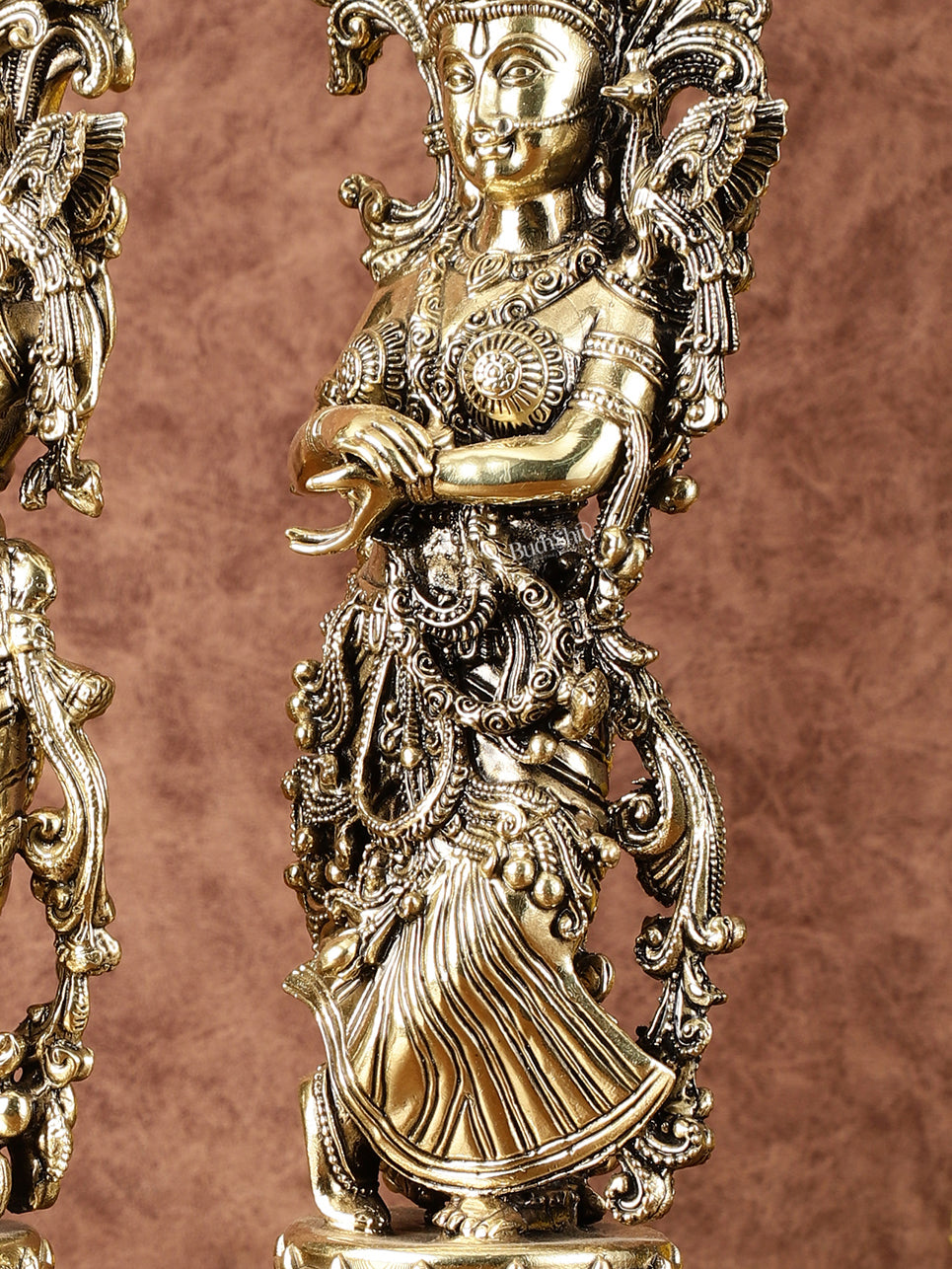 Pure Brass Superfine Radha Krishna Idols - Intricately Carved - 11" Tall