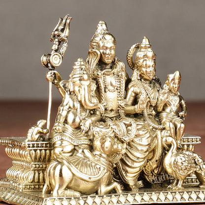 Intricate Lightweight Pure Brass Miniature Shiv Parivar Idol - 2-inch