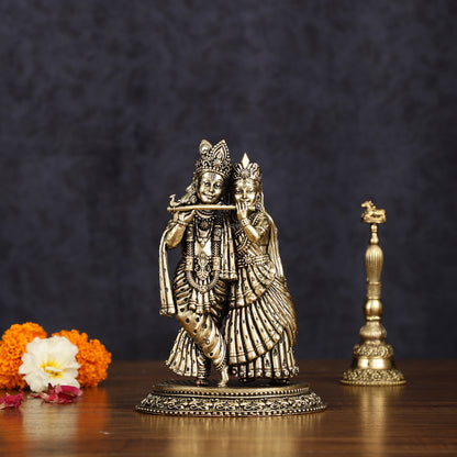 Intricate Lightweight Brass Radha Krishna Idol - 6"