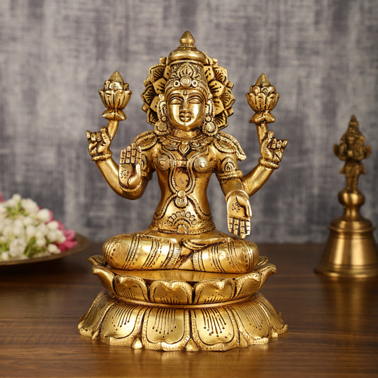 Brass Superfine Lakshmi Statue on Lotus | 9 Inch