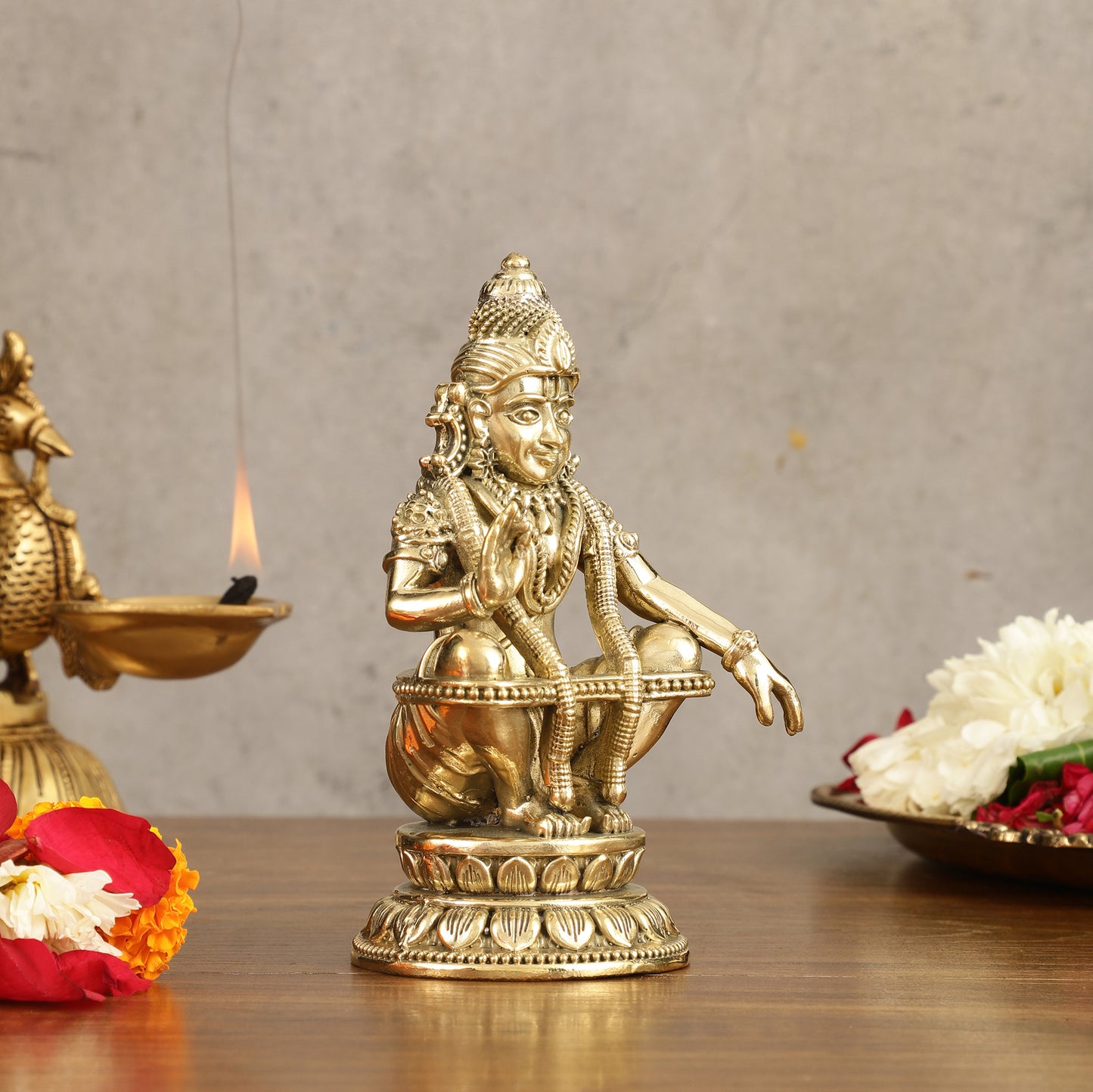 Pure Brass Superfine Ayyappa Swamy Idol - 6 in Height