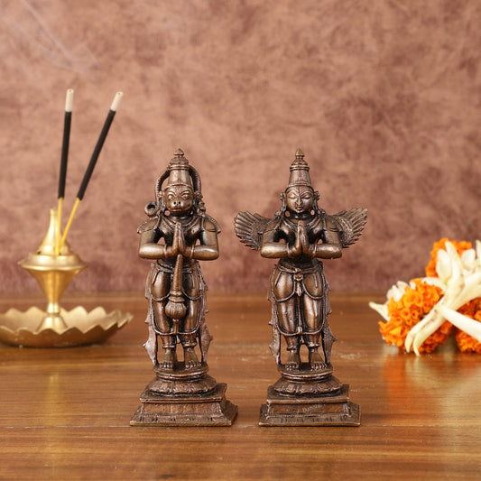 Pure Copper Hanuman Ji and Garuda Dev in Anjali Mudra - 4" Tall