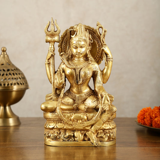 Brass sitting Ardhanarishwara Statue - Lord Shiva and Goddess Parvati Sculpture - 9.5 inch