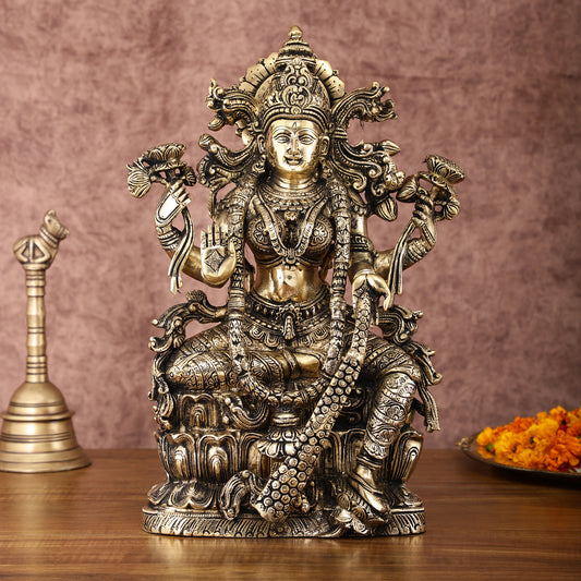 Brass Superfine Goddess Lakshmi Idol | 15 Inch Height | Enhanced Carvings