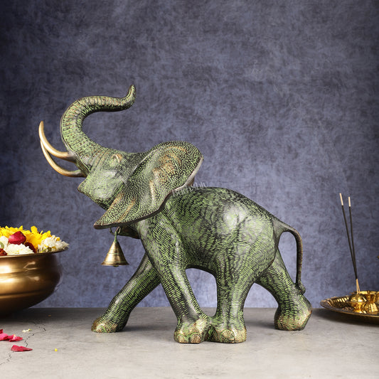 Superfine Antique Brass Ascending African Elephant Statue | BudhShiv Exclusive