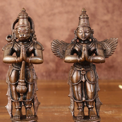 Pure Copper Hanuman Ji and Garuda Dev in Anjali Mudra - 4" Tall