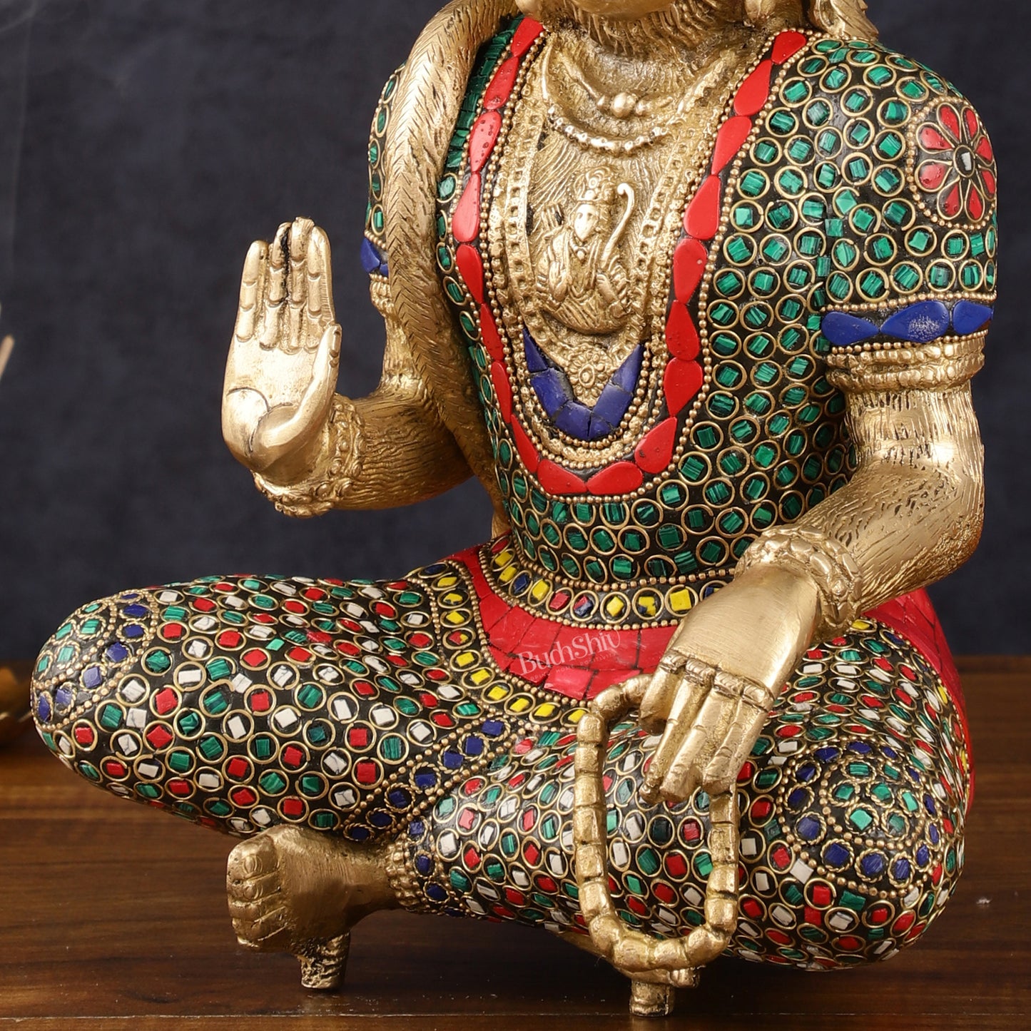 Intricately Carved Brass Lord Hanuman Idol - 11" Height, Spiritual Blessing