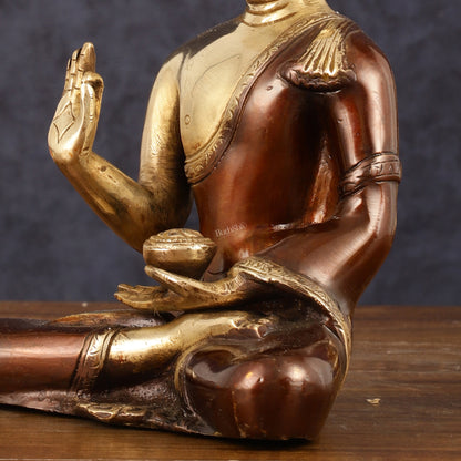 Pure Brass Blessing Buddha Idol - Dual Tone, 7.5" Height