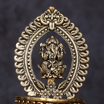 Brass Intricately Carved Ganesha Oil Lamp Diya - 4.5" Tall