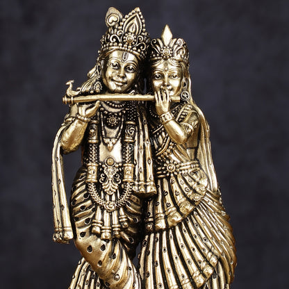 Intricate Lightweight Brass Radha Krishna Idol - 6"