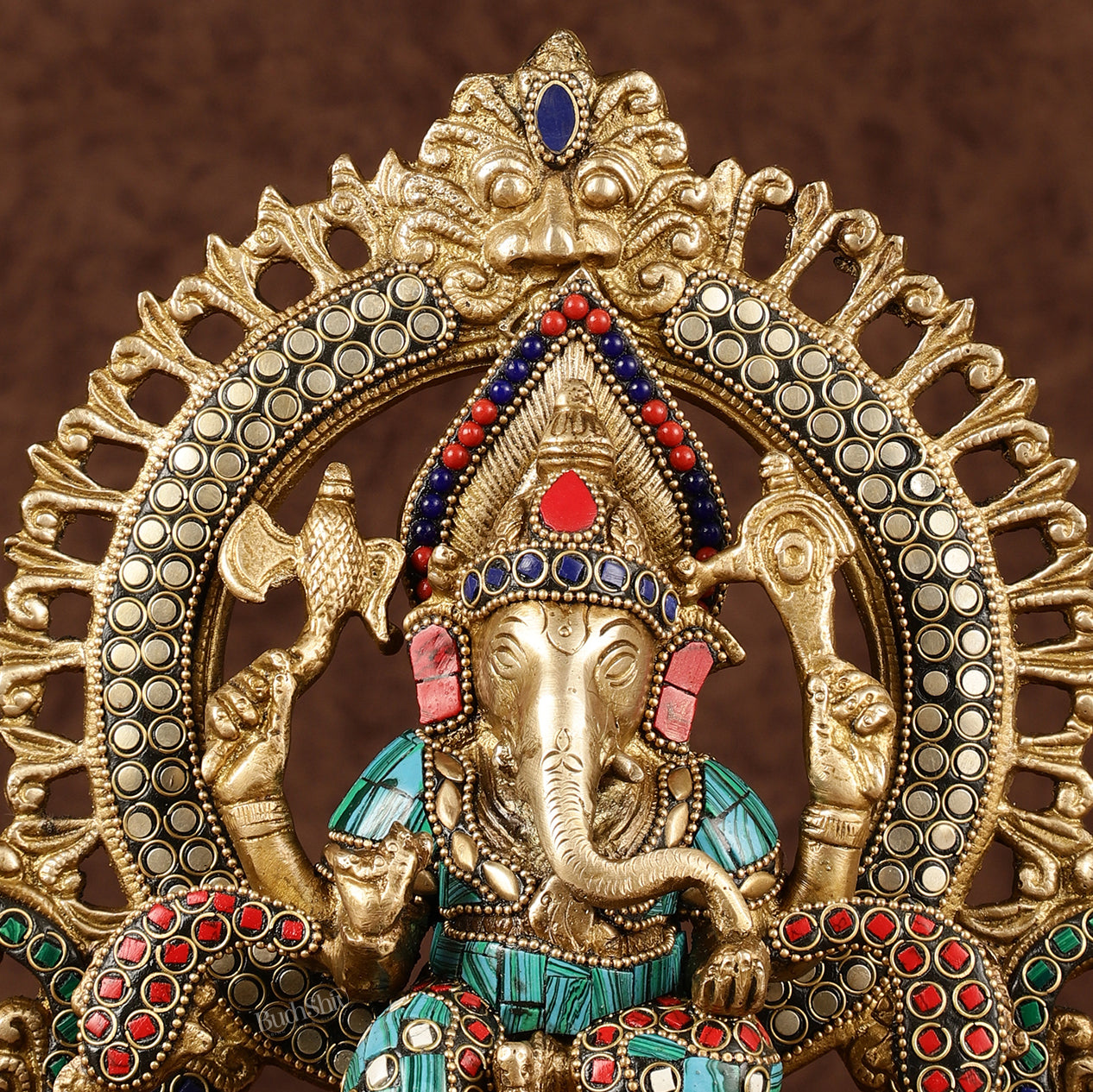 Handcrafted Brass Ganesha Idol with Stonework | Meenakari Art
