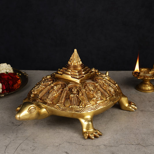 Handcrafted Brass Vishnu Dashavatar Statue with Shree Yantra on Tortoise Base