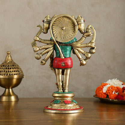 Brass Standing Panchmukhi Hanuman Idol 12 inch with stonework