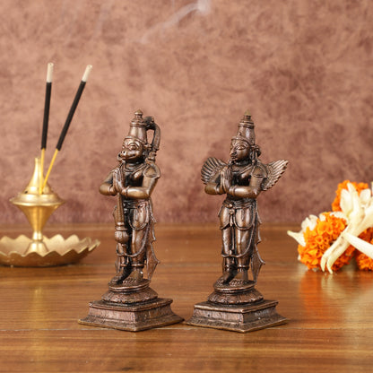 Pure Copper Hanuman Ji and Garuda Dev in Anjali Mudra - 4" Tall