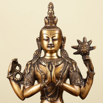 10.5" Brass Chenrezig (Shadakshari Lokeshvara) - Tibetan Buddhist Deity