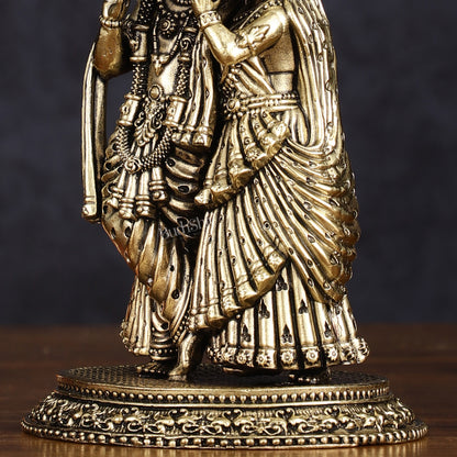 Intricate Lightweight Brass Radha Krishna Idol - 6"