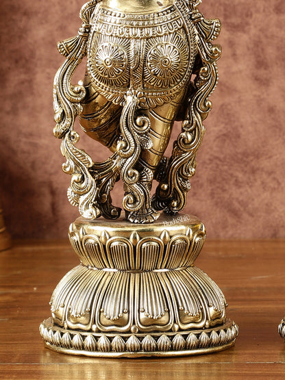 Pure Brass Superfine Radha Krishna Idols - Intricately Carved - 11" Tall