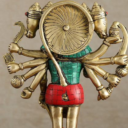 Brass Standing Panchmukhi Hanuman Idol 12 inch with stonework