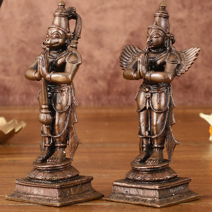 Pure Copper Hanuman Ji and Garuda Dev in Anjali Mudra - 4" Tall