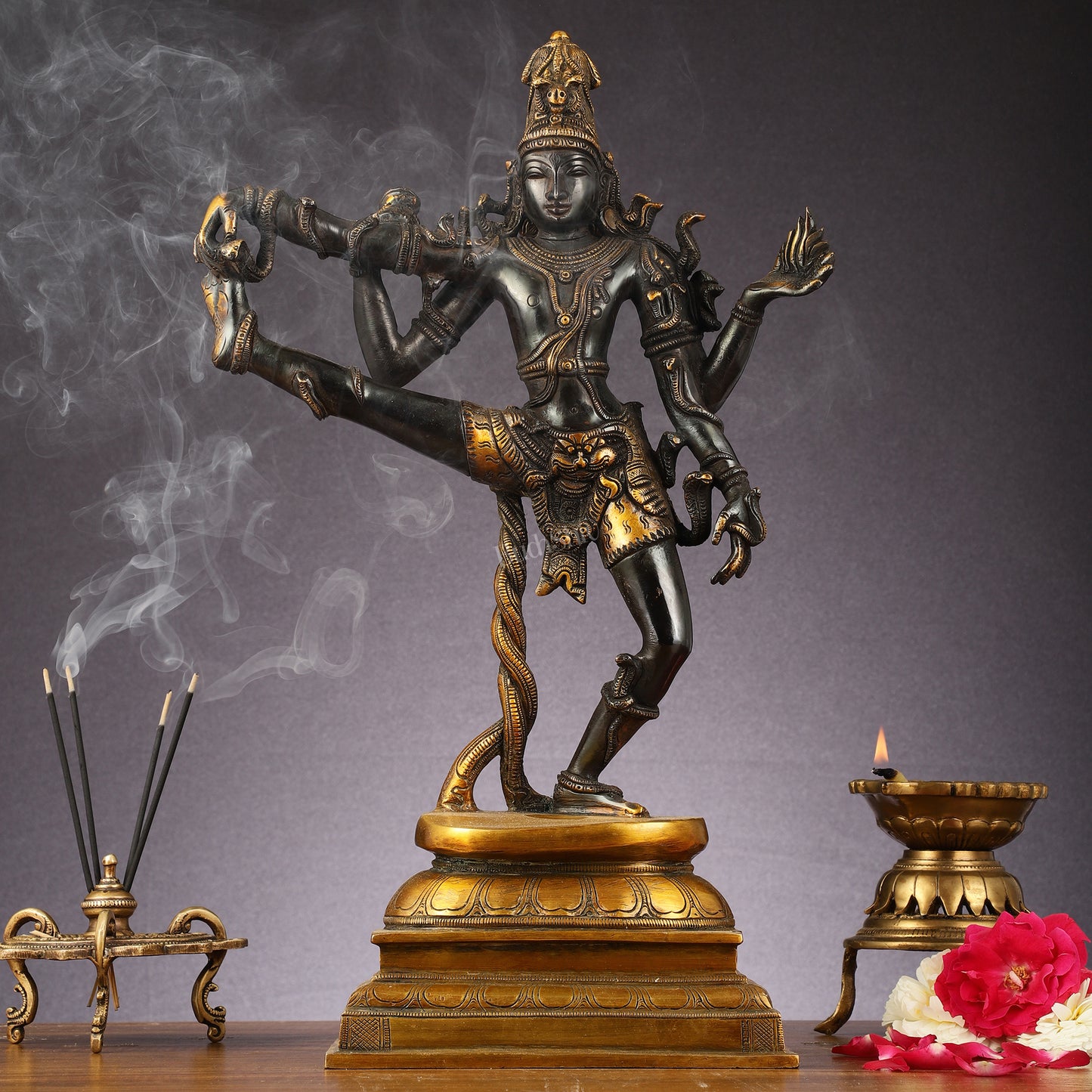 Brass Dancing Shiva Statue - Black finish - 18 "