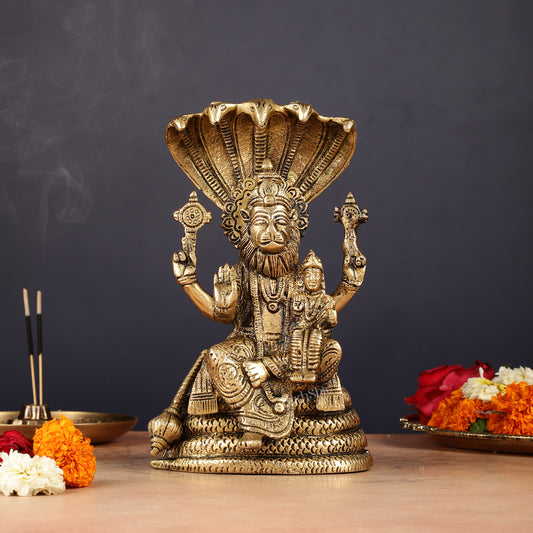 Handmade Brass Narasimha Lakshmi Statue - 8 inch