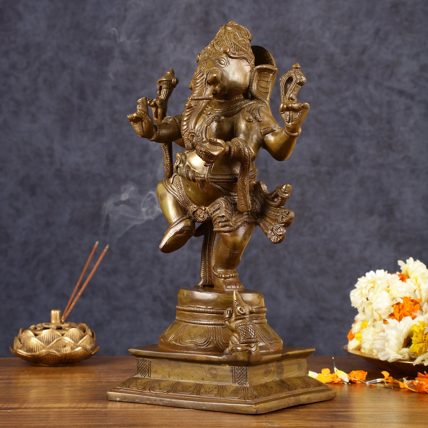 Chola-Inspired Dancing Ganapati Brass Statue | Nritya Ganesha | Height: 13 inch