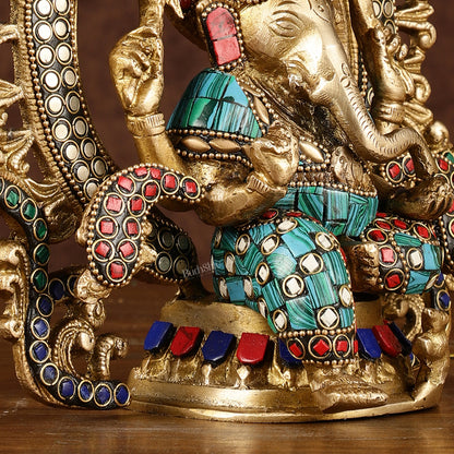 Handcrafted Brass Ganesha Idol with Stonework | Meenakari Art