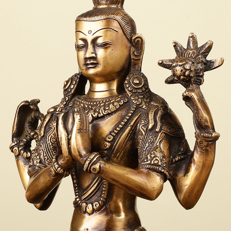 10.5" Brass Chenrezig (Shadakshari Lokeshvara) - Tibetan Buddhist Deity