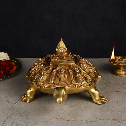 Handcrafted Brass Vishnu Dashavatar Statue with Shree Yantra on Tortoise Base