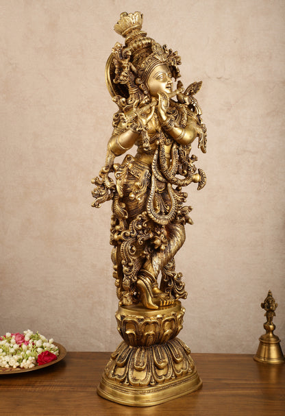 Pure Brass Superfine Radha Krishna Statue | 30" pair