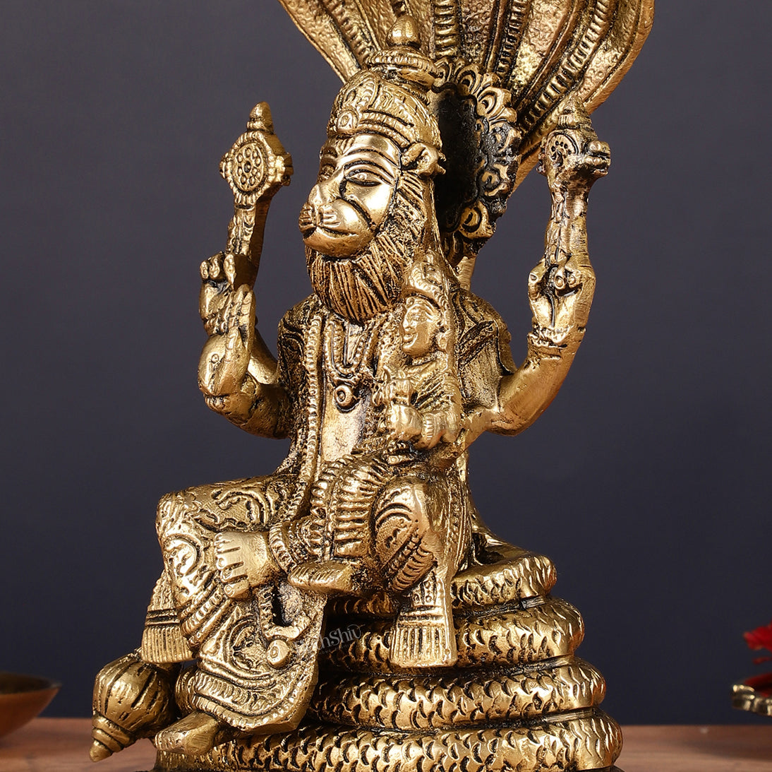 Handmade Brass Narasimha Lakshmi Statue - 8 inch