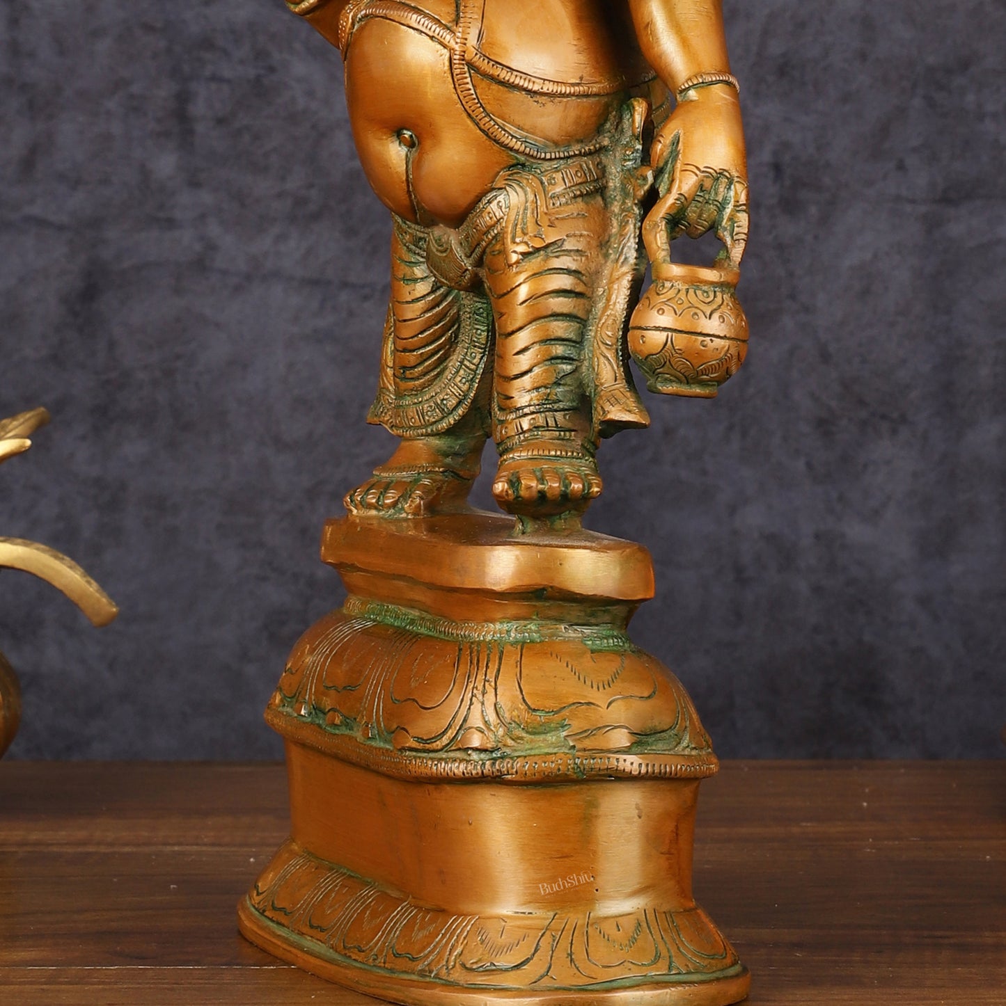 Handcrafted Brass Ganesha Statue with Umbrella and Kamandal - 15" Divine Sculpture