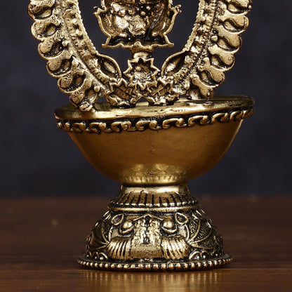 Brass Intricately Carved Ganesha Oil Lamp Diya - 4.5" Tall