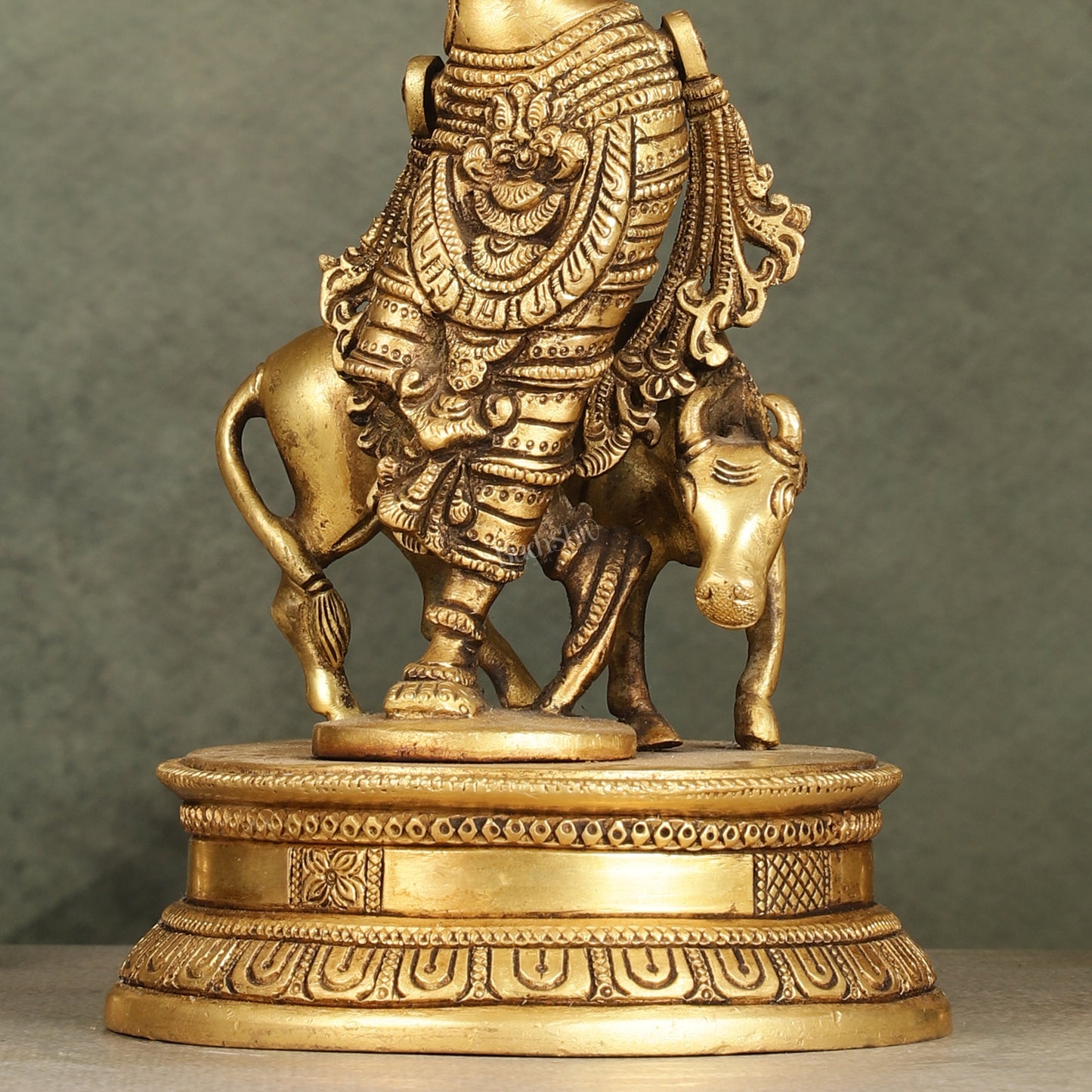 Divine Pure Brass Superfine Lord Krishna with Cow Idol - 10" Height