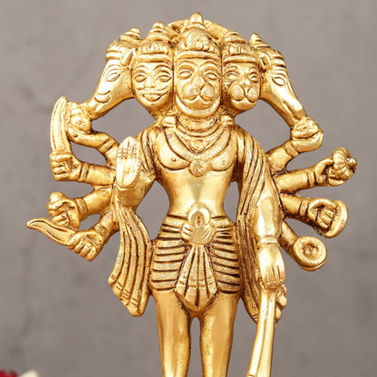 Exquisite Pure Brass Standing Panchmukhi Hanuman Idol - 7"