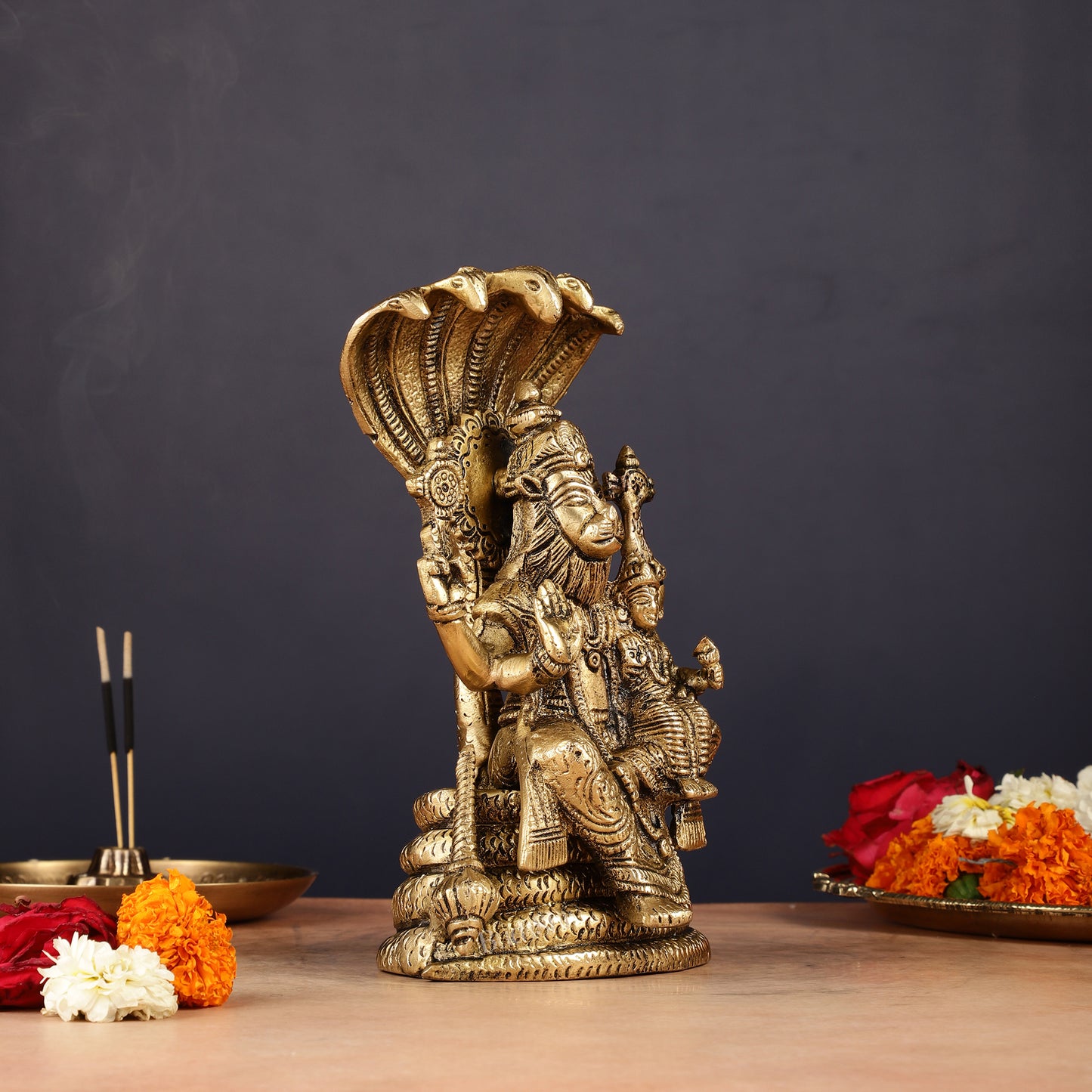 Handmade Brass Narasimha Lakshmi Statue - 8 inch