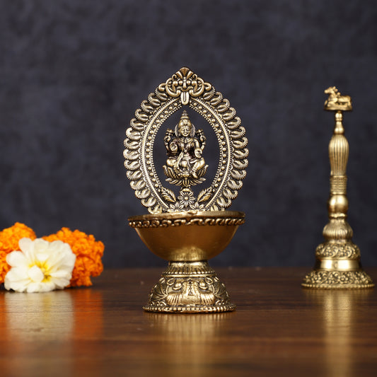 Brass Intricate Lakshmi oil Lamp diya - Lightweight 4.5"