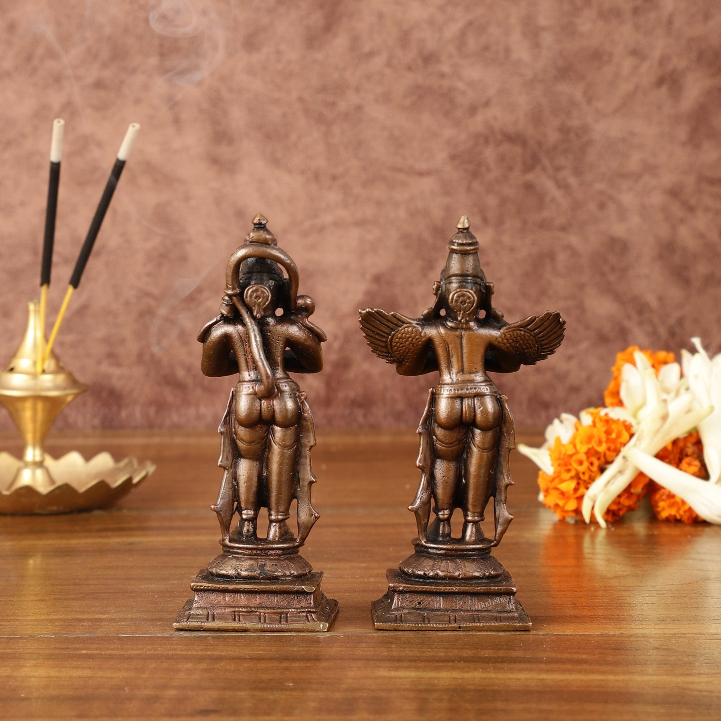 Pure Copper Hanuman Ji and Garuda Dev in Anjali Mudra - 4" Tall