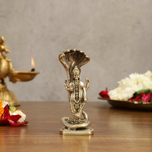 Pure Brass Standing Vishnu with Sheshanaga - 4 in Height