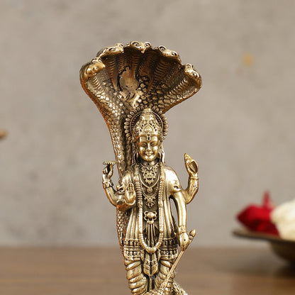 Pure Brass Standing Vishnu with Sheshanaga - 4 in Height