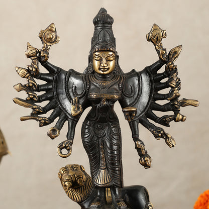 Mahisasur Mardini Durga Brass Idol 10" black gold