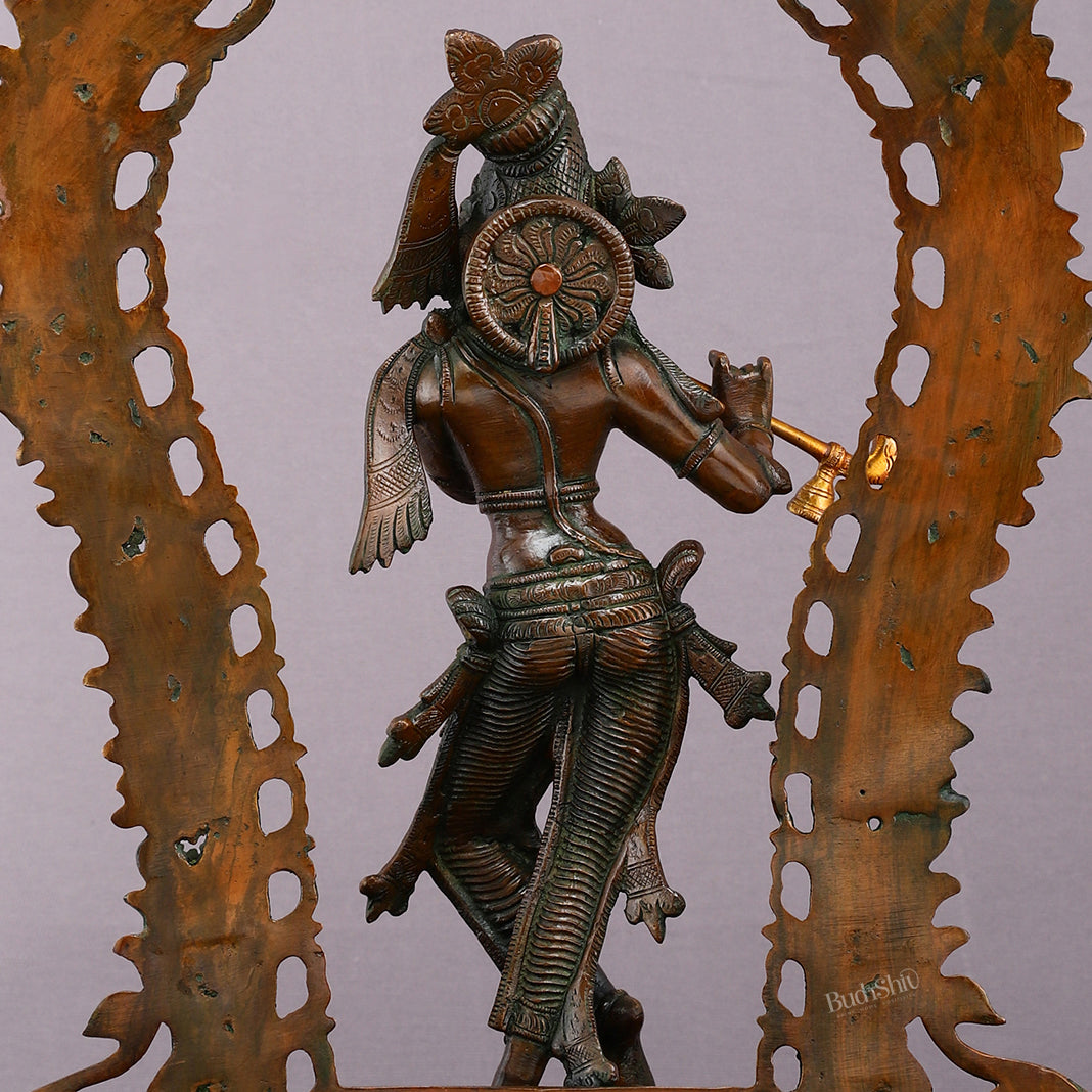 Rare Brass Lord Krishna with Prabhavali Majestic Sculpture 18"