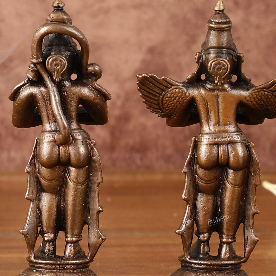 Pure Copper Hanuman Ji and Garuda Dev in Anjali Mudra - 4" Tall