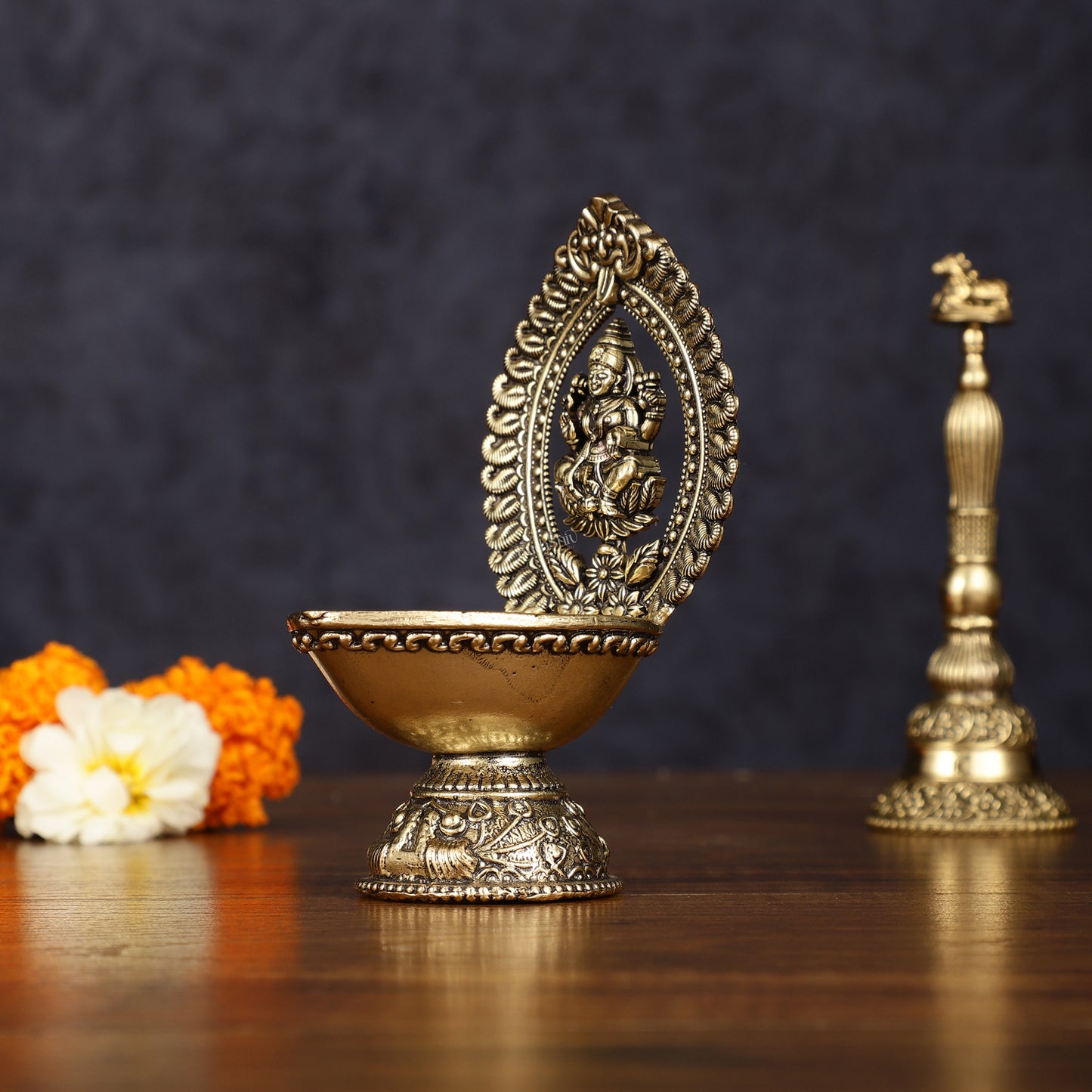 Brass Intricate Lakshmi oil Lamp diya - Lightweight 4.5"