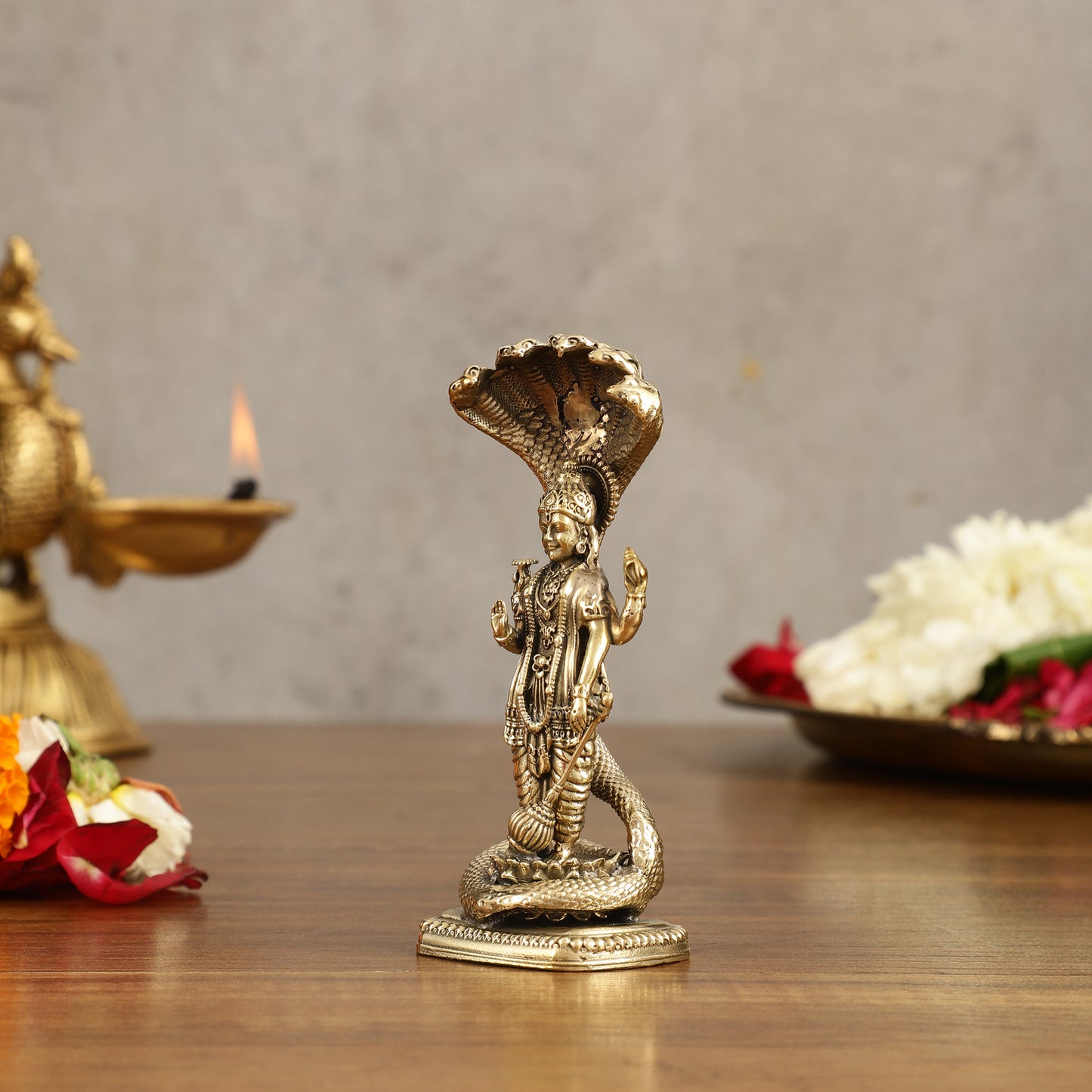 Pure Brass Standing Vishnu with Sheshanaga - 4 in Height