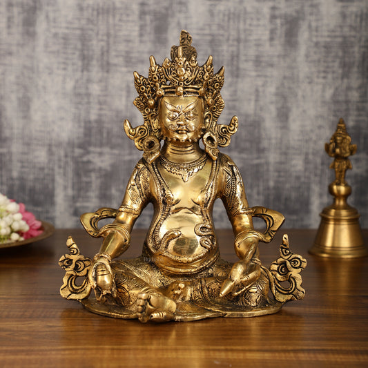 Pure Brass Jambhala Kuber Lord of Wealth Statue | 10 Inch Height