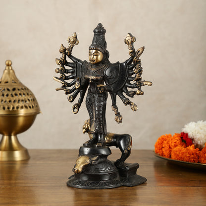 Mahisasur Mardini Durga Brass Idol 10" black gold